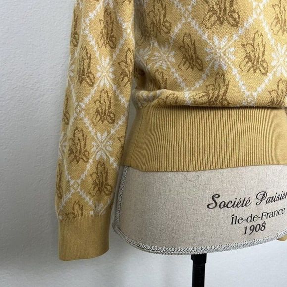 Simple Retro Yellow Floral Polo Contrast Collar Wool Knit Sweater Sz Small NWOT - Picture 9 of 11